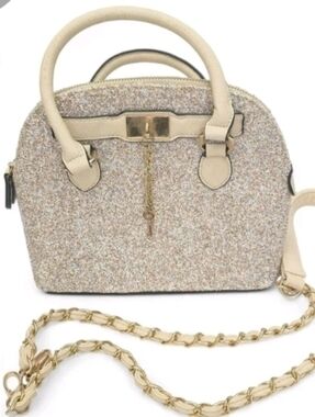 Chic Glitter Dome Satchel Handbag in Beige